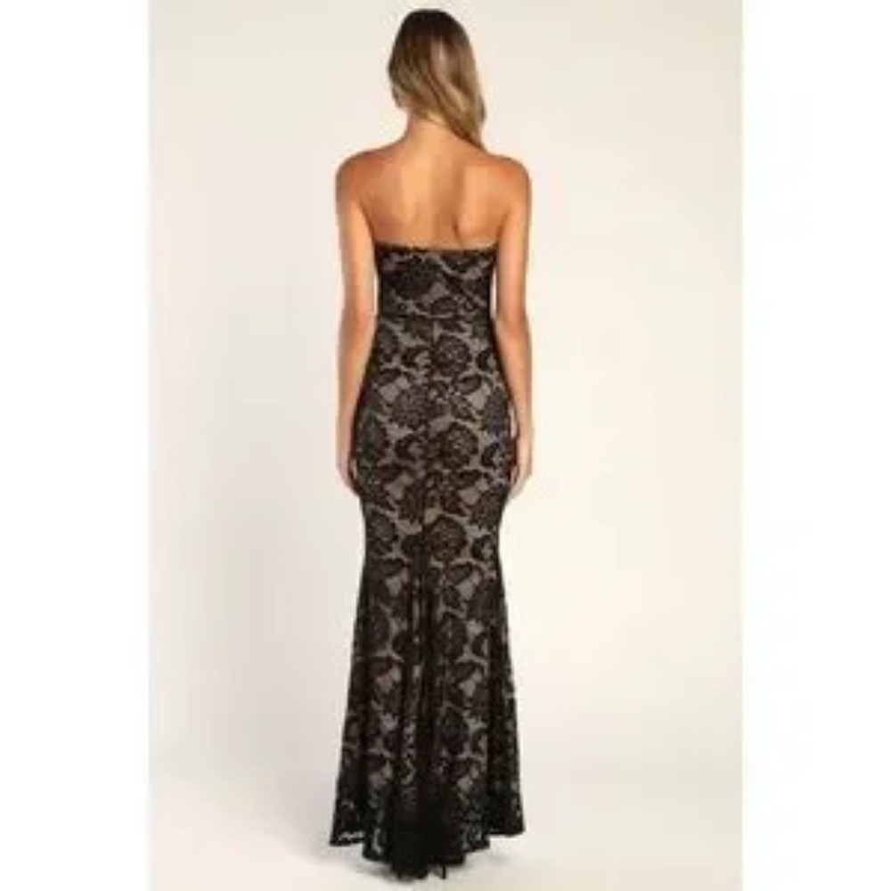 Lulu's Black Strapless Lace Dress